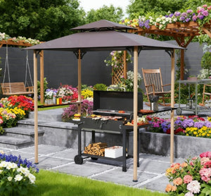 English Elm Ventilated Grill Gazebo with Dual Vented Canopy Side Awning Shelves and Steel Frame T3971P426141