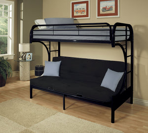 English Elm Eclipse Black Metal Twin XL/Queen Futon Bunk Bed with Convertible Futon, Dual Ladders, 330lb Capacity B2726P271654
