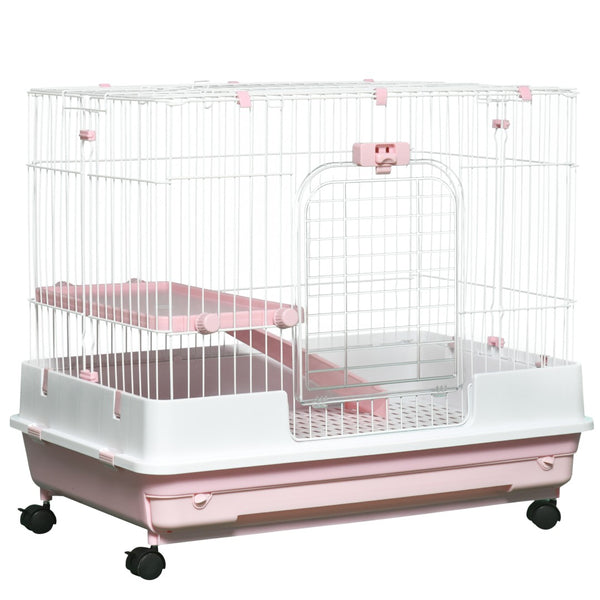 English Elm Pawhut 2-Level Small Animal Cage With Wheels, Removable Tray & Ramp For Bunnies, Chinchillas, Ferrets W2225P217536-GIGA