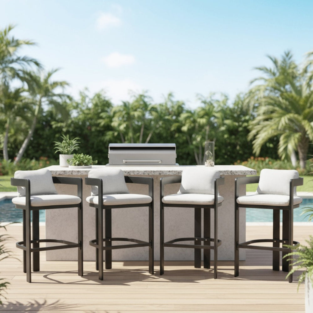 English Elm Pula Outdoor Aluminum Counter Stools with Cushions Powder Coated Patio Set of 4 N775P361567G-S4