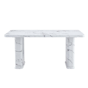 English Elm 64.5×35.4 Marble Pattern Glass Base Dining Table Seats 8 Modern Nordic Style W2827S00031