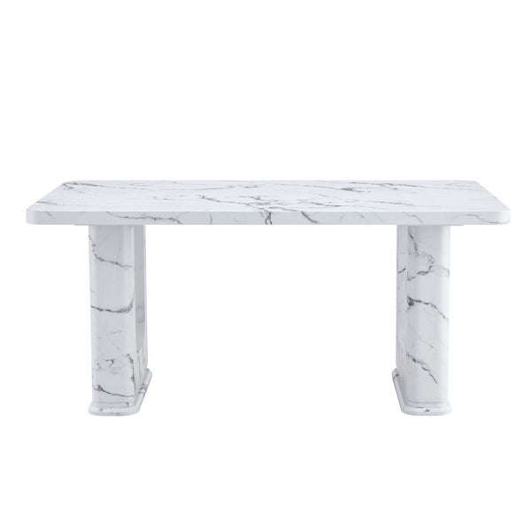 English Elm 64.5×35.4 Marble Pattern Glass Base Dining Table Seats 8 Modern Nordic Style W2827S00031