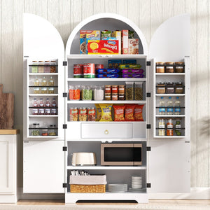 English Elm K&k Farmhouse Pantry Cabinet 72 Inch Tall Mdf Cupboard with Adjustable Shelves White N707S000020W
