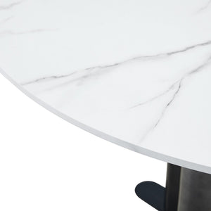English Elm Round Mdf Dining Table with Gradient Cross Base Compact Modern Seating for Small Spaces White W3875S00028