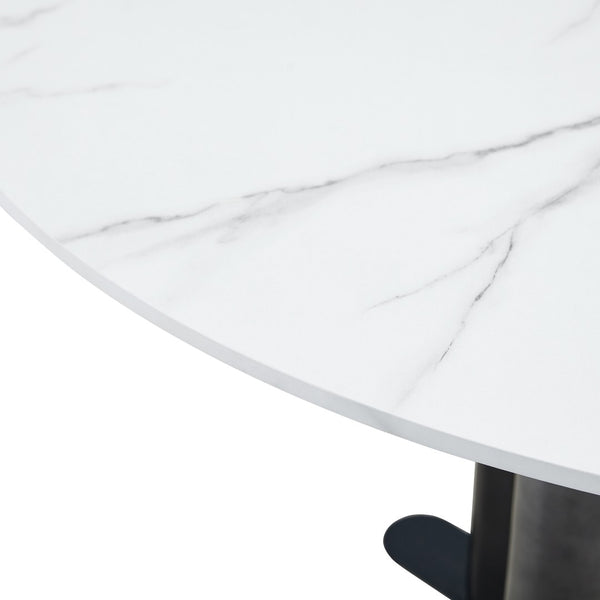 English Elm Round Mdf Dining Table with Gradient Cross Base Compact Modern Seating for Small Spaces White W3875S00028