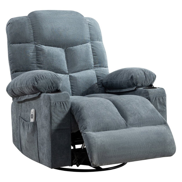 English Elm Oversized Swivel Recliner with Massage Heating Linen Upholstery and Usb Port W1521P411667