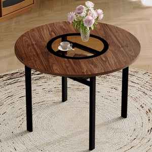 English Elm 42 Inch Round Dining Table Wood Grain Mdf Top Glass Inlay Metal Base Seats Six W1151P366397