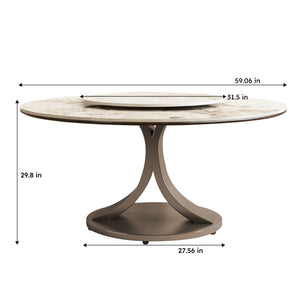 English Elm 59" Round Dining Table With 360° Lazy Susan - Durable Sintered Stone Top, Heat & Scratch Resistant! W2699S00053
