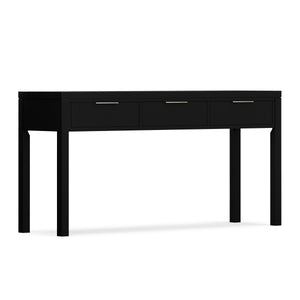 English Elm Hollander Wide Console Table with Three Smooth-Gliding Drawers, Solid Pine, Low-VOC Finish, 60" Black B136P364304