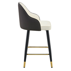 English Elm Set of 2 Pu Leather Barstools with Gold Footrest Curved Back for Kitchen Island Dark Gray,White+Black W1151P383772