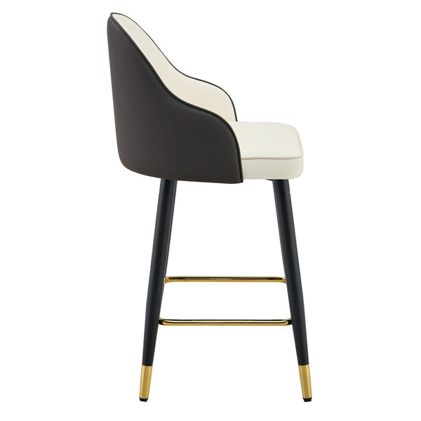 English Elm Set of 2 Pu Leather Barstools with Gold Footrest Curved Back for Kitchen Island Dark Gray,White+Black W1151P383772