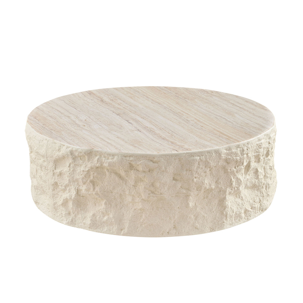 English Elm 35.43''Fiberglass Round Coffee Table with Imitation Stone Top, No Assembly, Waterproof Durable Design W2582P250694