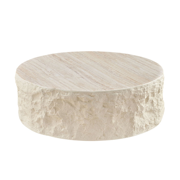English Elm 35.43''Fiberglass Round Coffee Table with Imitation Stone Top, No Assembly, Waterproof Durable Design W2582P250694