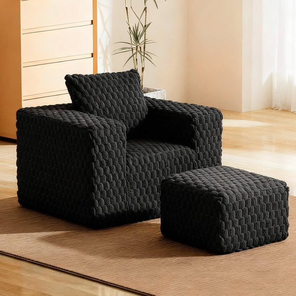 English Elm Boneless Corduroy Lounge Chair with Ottoman High Back Accent Pillow No Assembly Black W5385P433290