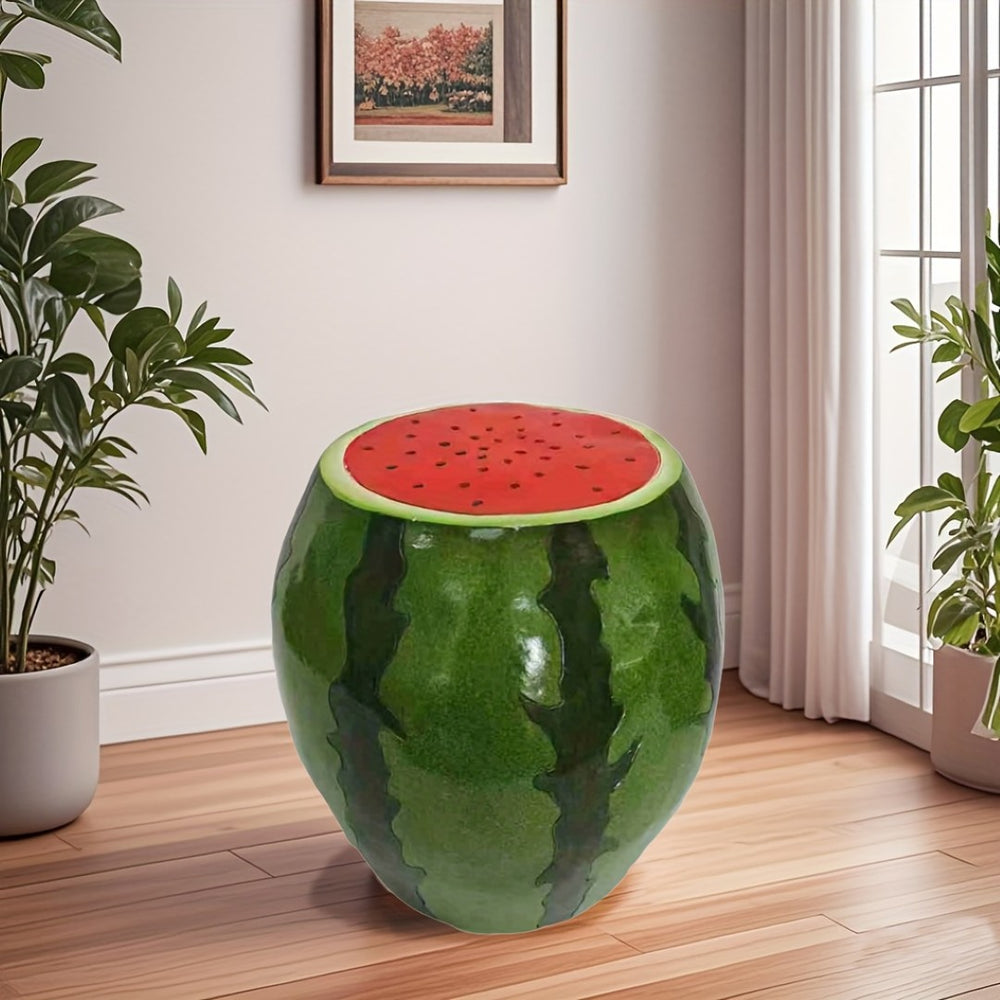 English Elm Watermelon Resin Stool Sculpted Slice Design for Patio Garden or Indoor Decor W5709P496312