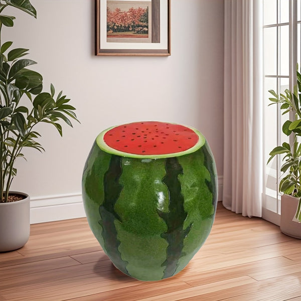 English Elm Watermelon Resin Stool Sculpted Slice Design for Patio Garden or Indoor Decor W5709P496312