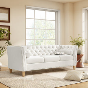English Elm Elegant Tufted Three Seat Sofa with Nailhead Trim and Solid Wood Legs for Living Room N760P406296A