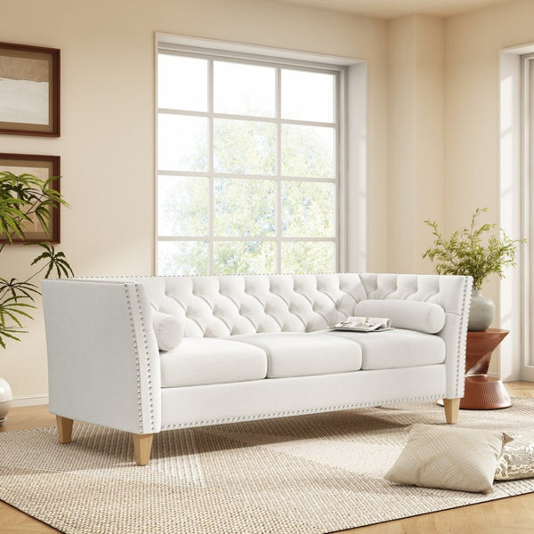 English Elm Elegant Tufted Three Seat Sofa with Nailhead Trim and Solid Wood Legs for Living Room N760P406296A