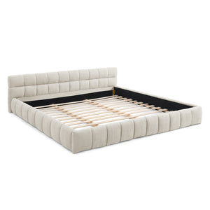 English Elm King Platform Bed Fully Upholstered in Plush Chenille with Low Profile Modern Frame Beige W487S00468
