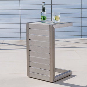 English Elm Christopher Knight Home® - CAPE C-shaped Aluminum Outdoor Side Table for Patio & Poolside — Lightweight, Weather-Resistant Design Silver 59990.00
