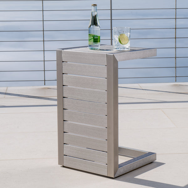 English Elm Christopher Knight Home® - CAPE C-shaped Aluminum Outdoor Side Table for Patio & Poolside — Lightweight, Weather-Resistant Design Silver 59990.00
