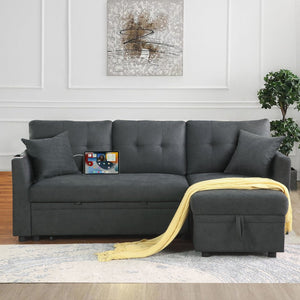 English Elm Sectional Sofa Bed - L-Shaped Velvet Couch With Usb Port, Reversible Sleeper & Storage Chaise, Gray B205S00012-GIGA