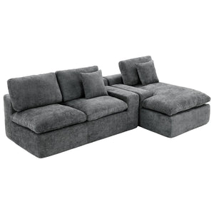 English Elm Cloud Modular Sectional Sofa with Double-Layer Cushioning, Deep 21.5" Seat, Chenille Upholstery & Side Pockets Grey N719S001980E