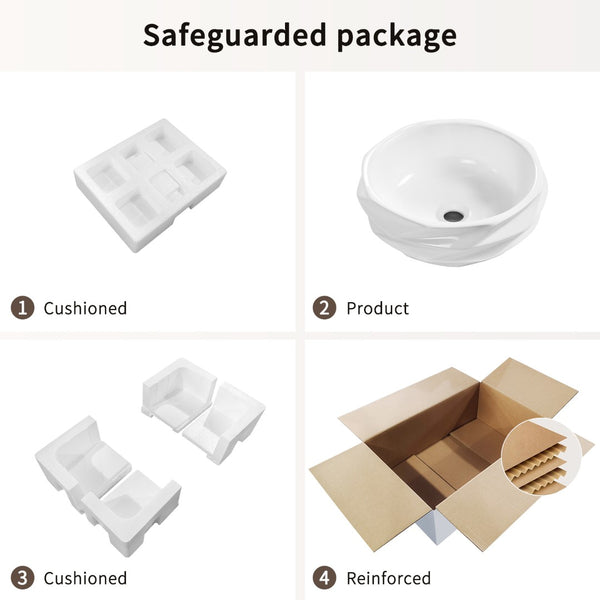 English Elm Round Diamond Quilted Ceramic Vessel Sink Gloss White Basin for Powder Rooms W3402P351192