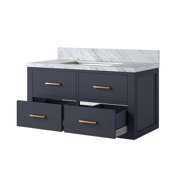 English Elm Blue Elegant 36-Inch Bath Vanity With Carrara Marble Top - Solid Wood Frame & Soft-Close Drawers B2731P257965