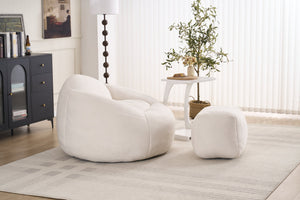 English Elm Foam Memory Foam Bean Bag Chair with Plush Chenille Cover, Large 42" Round Comfortable Lounger White W2915P283421