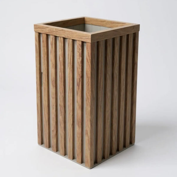 English Elm Square Grove Tall Column Aluminum Planter Warm Wood-tone Finish for Patio or Entryway Chestnut B2755P462199