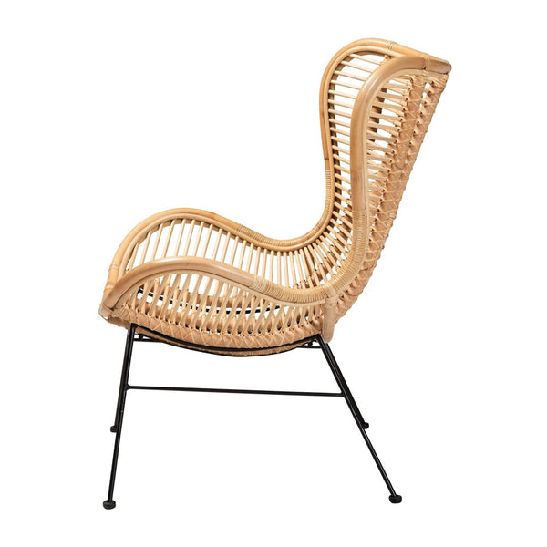 English Elm Modern Handcrafted Rattan Accent Chair with Black Metal Frame for Boho Living Spaces B2750P470079