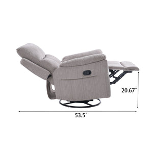 English Elm Manual Beige Swivel Rocking Recliner - Chenille 360° Glider, Adjustable Back & Leg Support, Cozy Seat W2121P371020