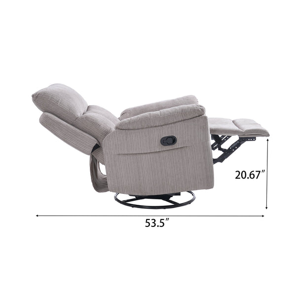 English Elm Manual Beige Swivel Rocking Recliner - Chenille 360° Glider, Adjustable Back & Leg Support, Cozy Seat W2121P371020