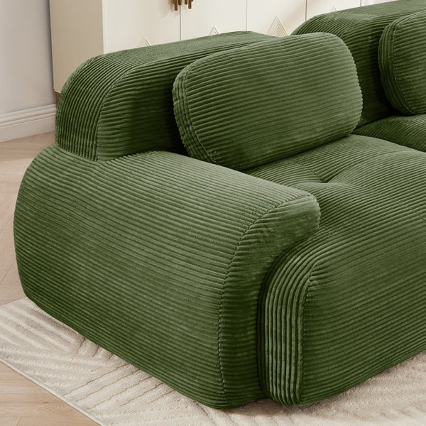 English Elm L-shaped Modular Corduroy Sectional Sofa Ergonomic Low Profile Living Room Seating Olive Green W714S01258