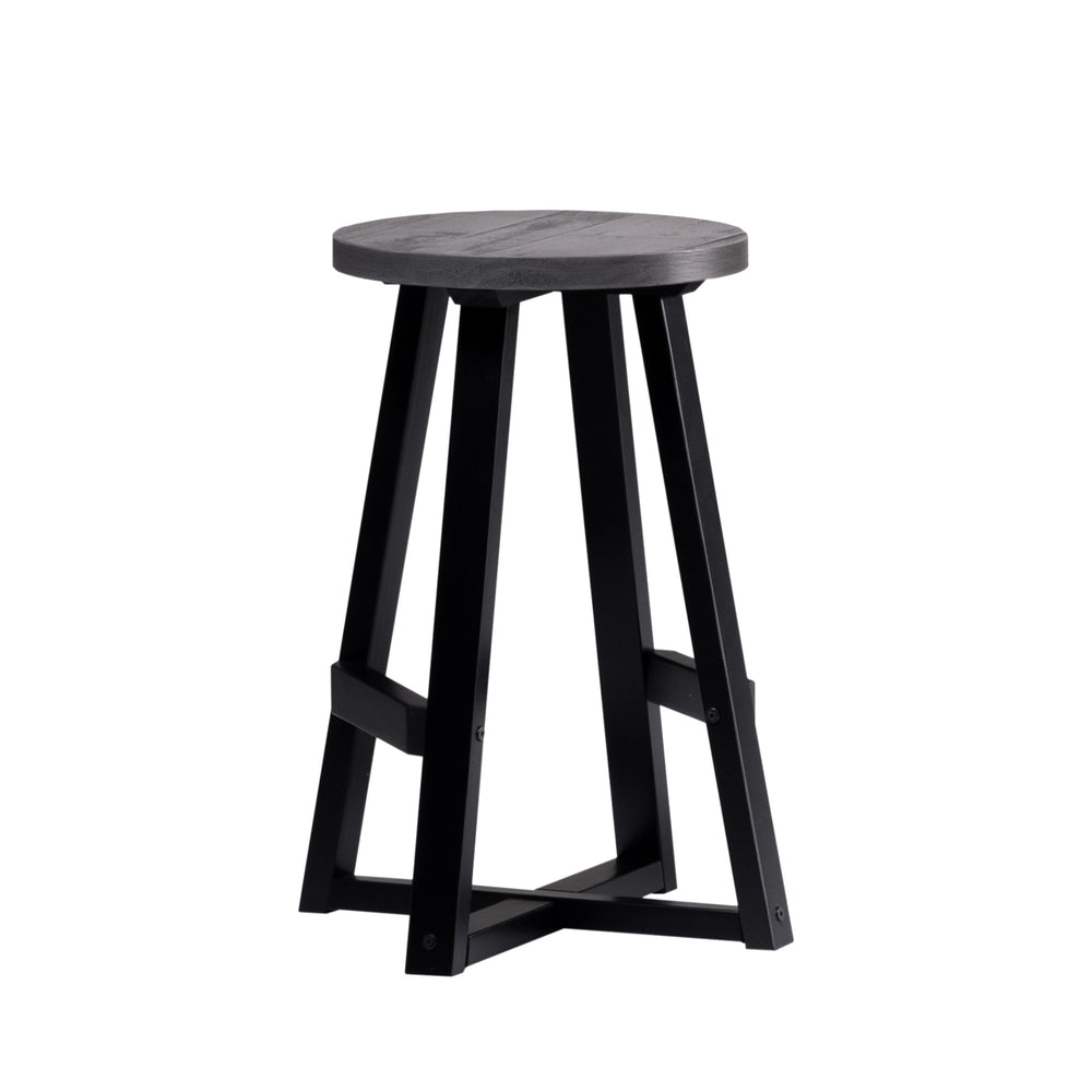 English Elm Walker Edison - Rustic Solid Pine Round Dining Stool in Distressed Grey Finish with Capped Feet, Lightweight Design B185P168990