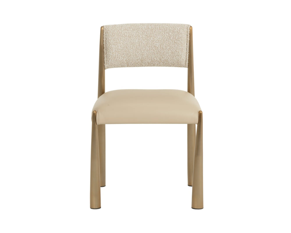 Sunpan BAYARD Dining Chair - Elegant Antique Brass Legs with Textured Santa Cruz Oatmeal & Napa Beige Upholstery 112804
