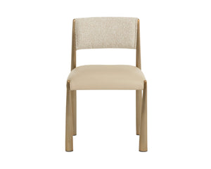 Sunpan BAYARD Dining Chair - Elegant Antique Brass Legs with Textured Santa Cruz Oatmeal & Napa Beige Upholstery 112804