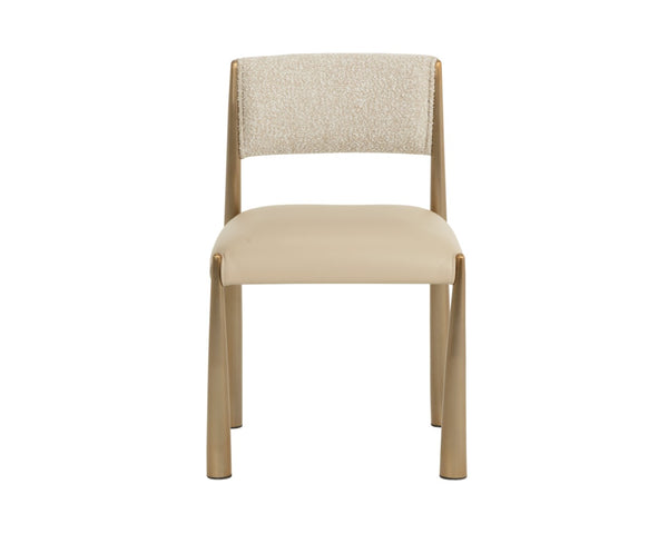 Sunpan BAYARD Dining Chair - Elegant Antique Brass Legs with Textured Santa Cruz Oatmeal & Napa Beige Upholstery 112804
