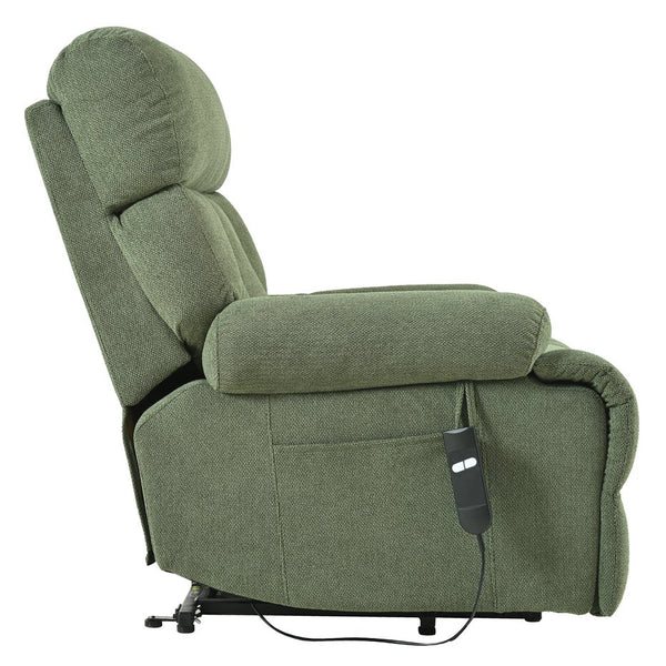 English Elm Oversized Power Lift Recliner Chair with Remote Control, Spacious Fabric Seat and Side Pocket for Comfort and Support Dark Green W1028P261277