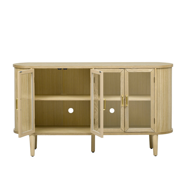 English Elm TREXM Modern Farmhouse Sideboard Cabinet with Fluted Panels, Tempered Glass Doors & Adjustable Shelves Natural N715P264923D