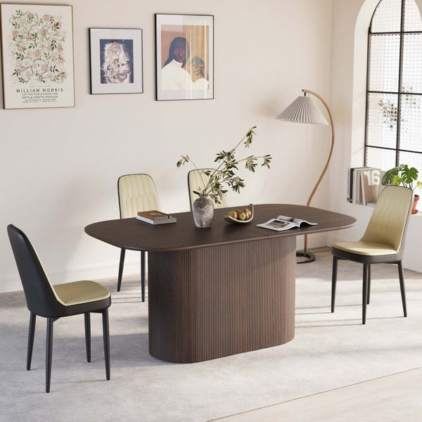 English Elm 63 Inch Mdf Dining Set with Four Pu Leather Chairs and Powder Coated Metal Legs Beige Brown,Black W2189S00870