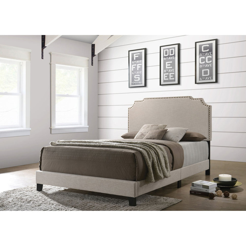 English Elm Copper Beige Upholstered Eastern King Panel Bed - Elegant Design, Soft Comfort, Timeless Style For Your Bedroom B062P331069