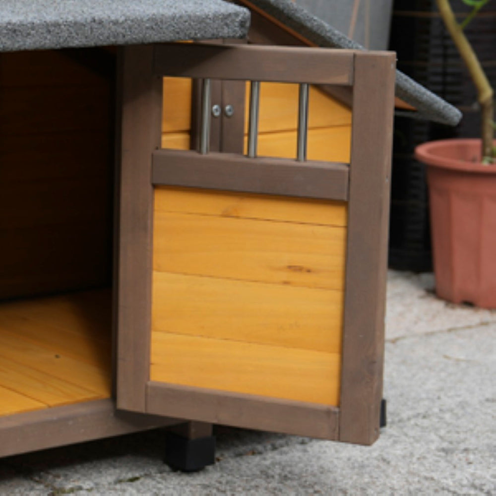 English Elm 50" Solid Wood Outdoor Dog Kennel Insulated Shelter with Shingled Roof for Small Breeds W1431P421934