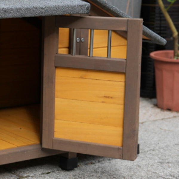 English Elm 50" Solid Wood Outdoor Dog Kennel Insulated Shelter with Shingled Roof for Small Breeds W1431P421934