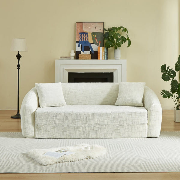 English Elm 87-inch Curved Chenille Convertible Sofa Recliner Bed with Pull-out Base for Living Room Beige W3505P452804