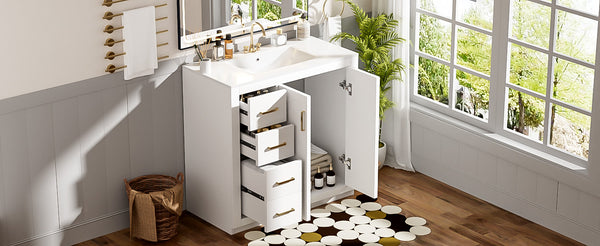 English Elm 36'' Bathroom Vanity with Ceramic Sink Combo, Solid Wood Frame, Soft-Close Drawers and Stylish Retro Groove Design White N710P291684K
