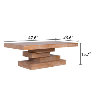 English Elm Modern Rustic Wood Coffee Table with Stacked-Block Base, Durable Manufactured Wood, Rectangular Centerpiece (51.6" x 27.2" x 8.3") W2729P298162
