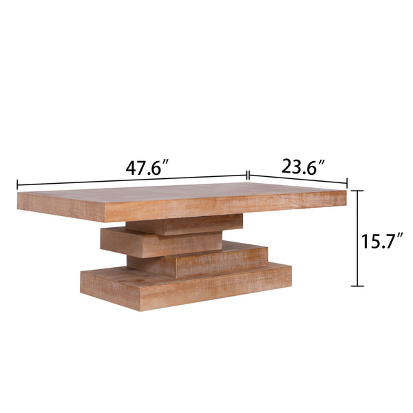 English Elm Modern Rustic Wood Coffee Table with Stacked-Block Base, Durable Manufactured Wood, Rectangular Centerpiece (51.6" x 27.2" x 8.3") W2729P298162