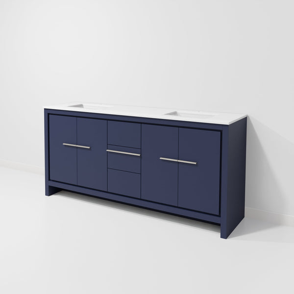 English Elm Navy Blue Double Bath Vanity With White Quartz Top - Stylish Storage & Easy Installation, 72" W B2731P259488